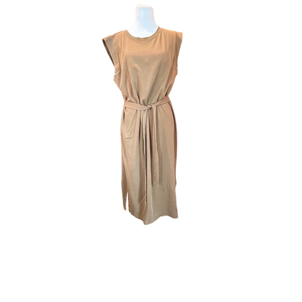 Haven Well Within Midi Dress Lg Interlock Cap Sleeve Belted Granola Minimalist - Picture 3 of 7